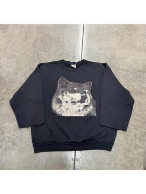 vintage wolf faded black made in usa nature animal crewneck size large
